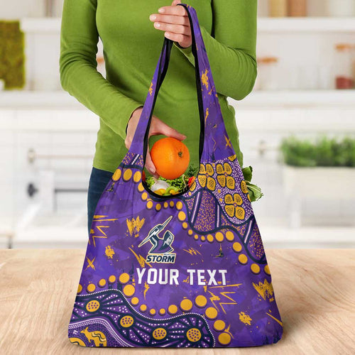 Personalized Melbourne Storm Grocery Bag Aboriginal Pattern with Graffiti Style Design