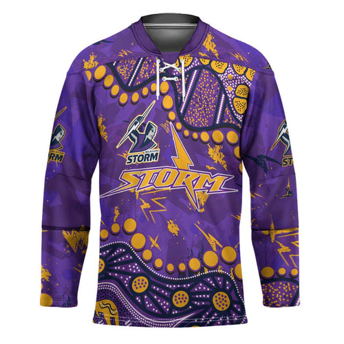 Personalized Melbourne Storm Hockey Jersey Aboriginal Pattern with Graffiti Style Design