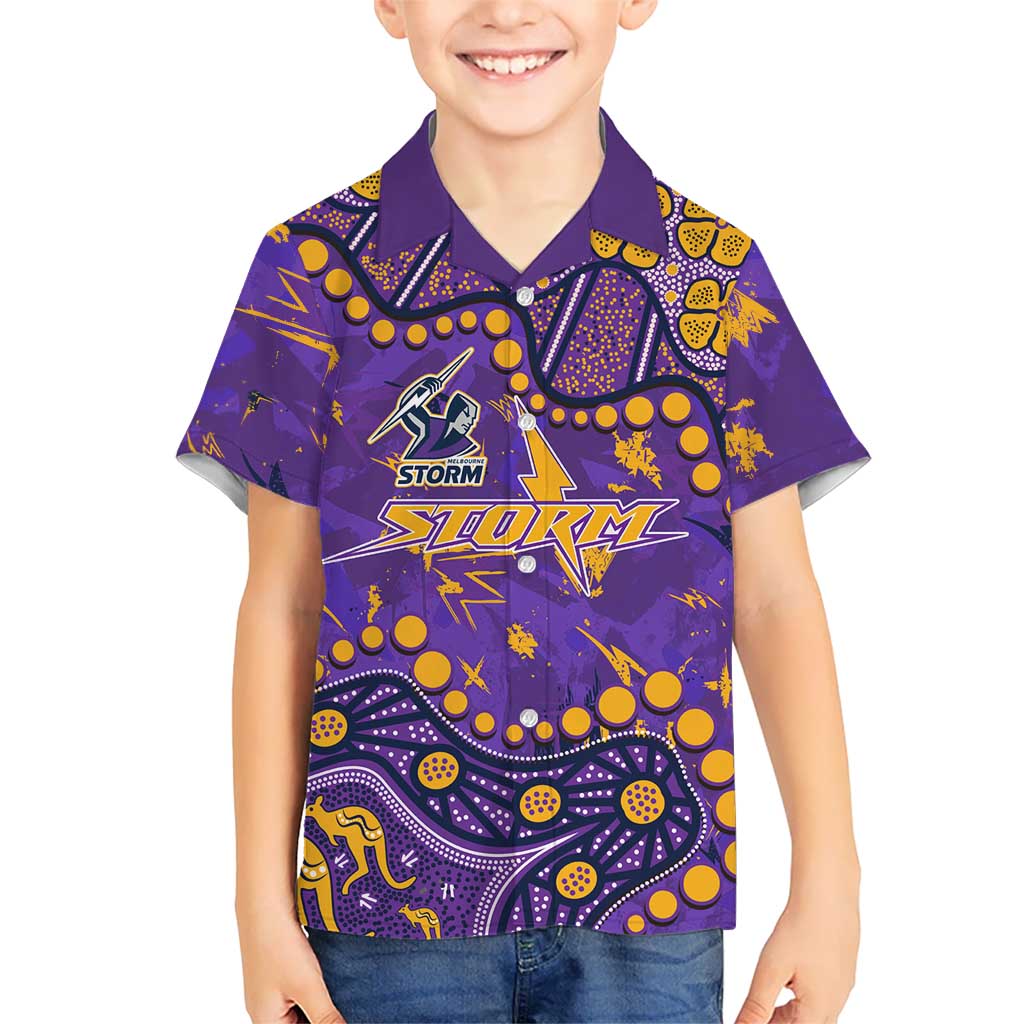 Personalized Melbourne Storm Kid Hawaiian Shirt Aboriginal Pattern with Graffiti Style Design