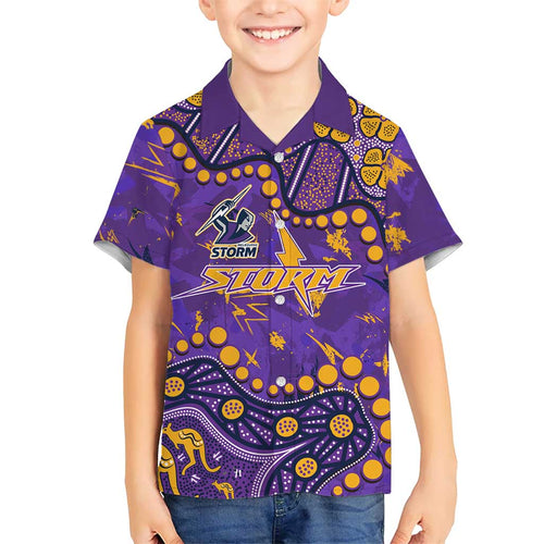 Personalized Melbourne Storm Kid Hawaiian Shirt Aboriginal Pattern with Graffiti Style Design