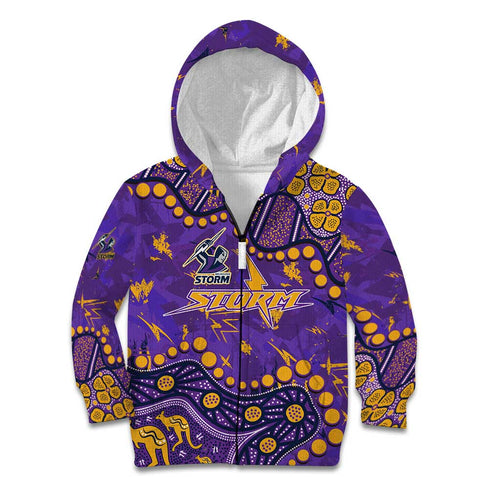Personalized Melbourne Storm Kid Hoodie Aboriginal Pattern with Graffiti Style Design