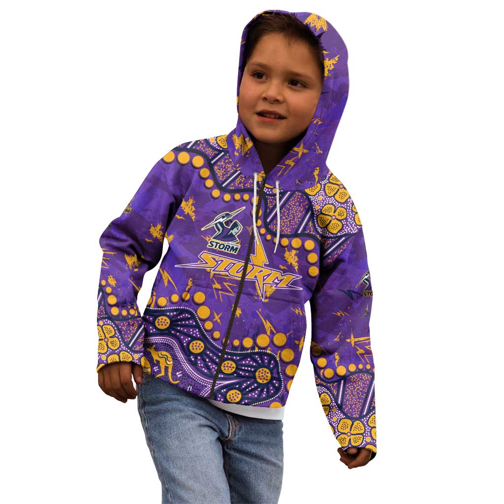 Personalized Melbourne Storm Kid Hoodie Aboriginal Pattern with Graffiti Style Design