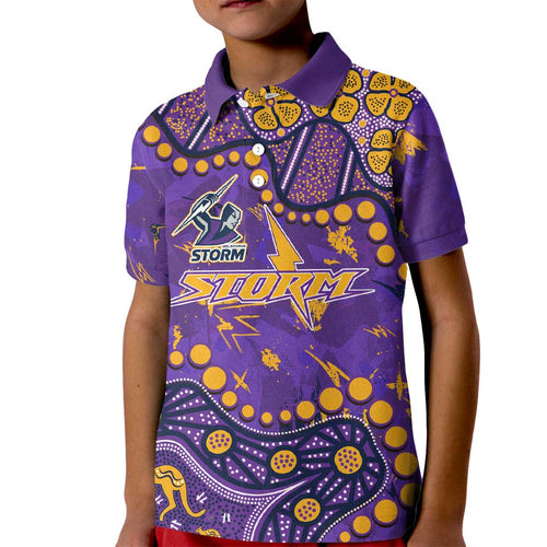 Personalized Melbourne Storm Kid Polo Shirt Aboriginal Pattern with Graffiti Style Design