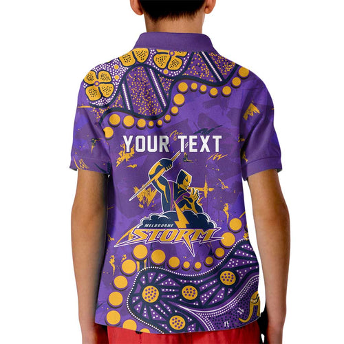 Personalized Melbourne Storm Kid Polo Shirt Aboriginal Pattern with Graffiti Style Design