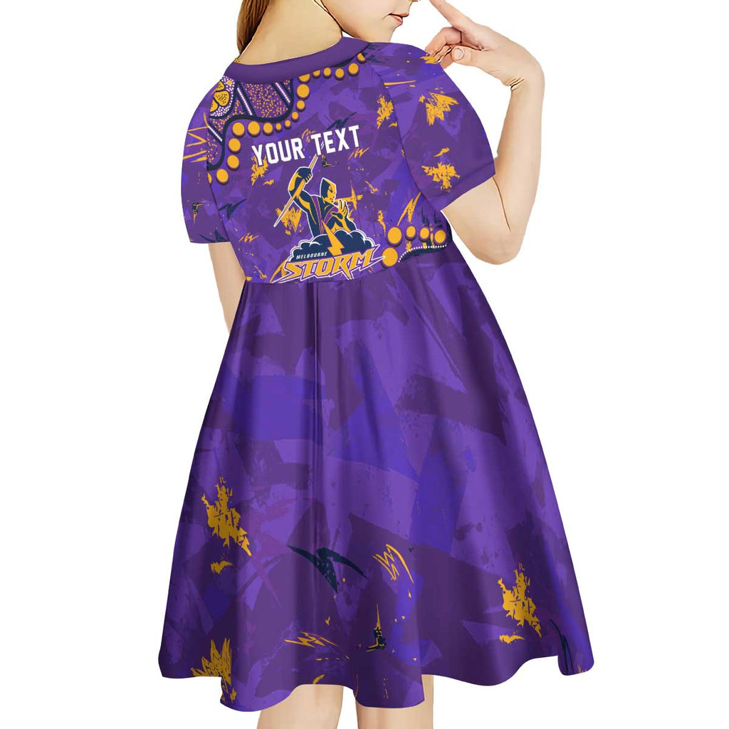 Personalized Melbourne Storm Kid Short Sleeve Dress Aboriginal Pattern with Graffiti Style Design