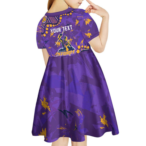 Personalized Melbourne Storm Kid Short Sleeve Dress Aboriginal Pattern with Graffiti Style Design