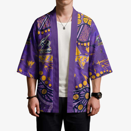 Personalized Melbourne Storm Kimono Aboriginal Pattern with Graffiti Style Design