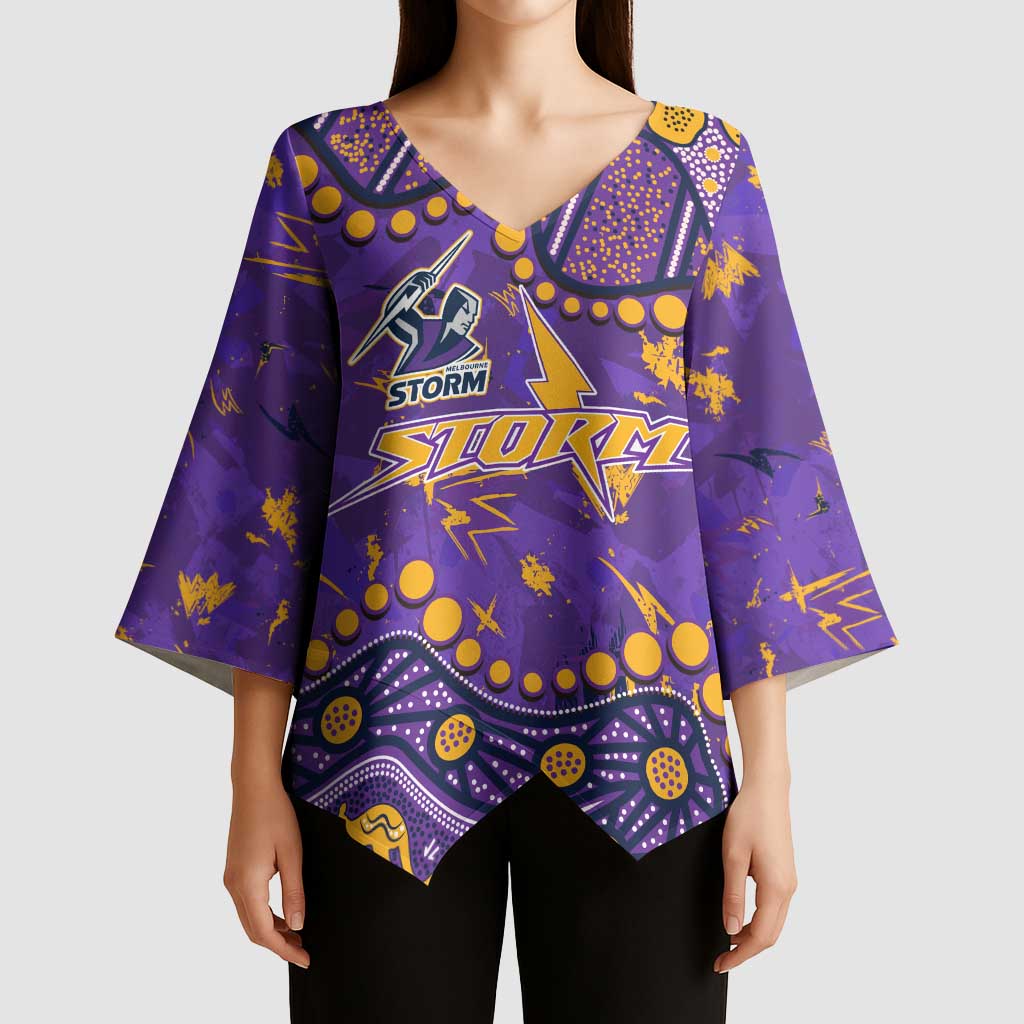 Personalized Melbourne Storm Kimono Sleeve Blouse Aboriginal Pattern with Graffiti Style Design