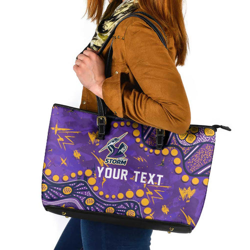 Personalized Melbourne Storm Leather Tote Bag Aboriginal Pattern with Graffiti Style Design