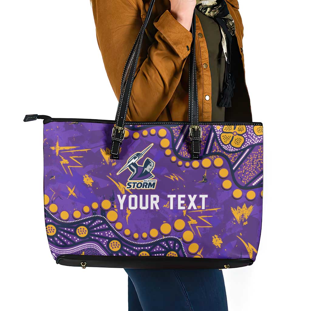 Personalized Melbourne Storm Leather Tote Bag Aboriginal Pattern with Graffiti Style Design