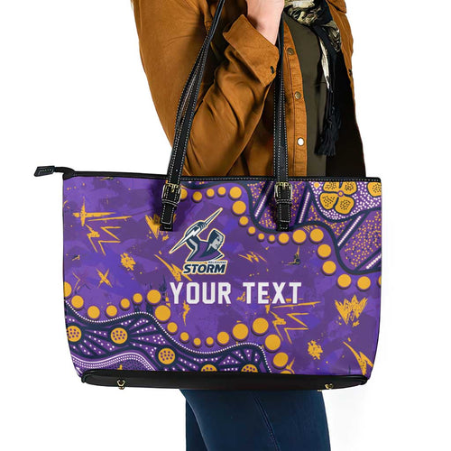 Personalized Melbourne Storm Leather Tote Bag Aboriginal Pattern with Graffiti Style Design