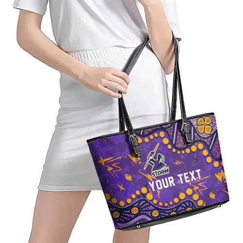 Personalized Melbourne Storm Leather Tote Bag Aboriginal Pattern with Graffiti Style Design
