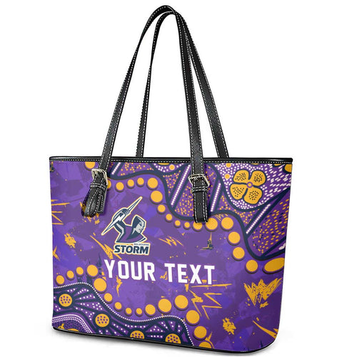 Personalized Melbourne Storm Leather Tote Bag Aboriginal Pattern with Graffiti Style Design