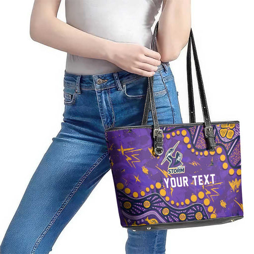 Personalized Melbourne Storm Leather Tote Bag Aboriginal Pattern with Graffiti Style Design
