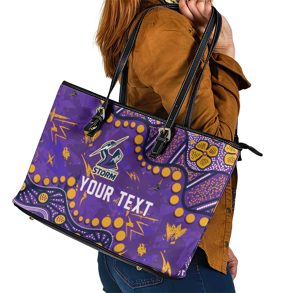 Personalized Melbourne Storm Leather Tote Bag Aboriginal Pattern with Graffiti Style Design