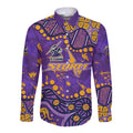 Personalized Melbourne Storm Long Sleeve Button Shirt Aboriginal Pattern with Graffiti Style Design