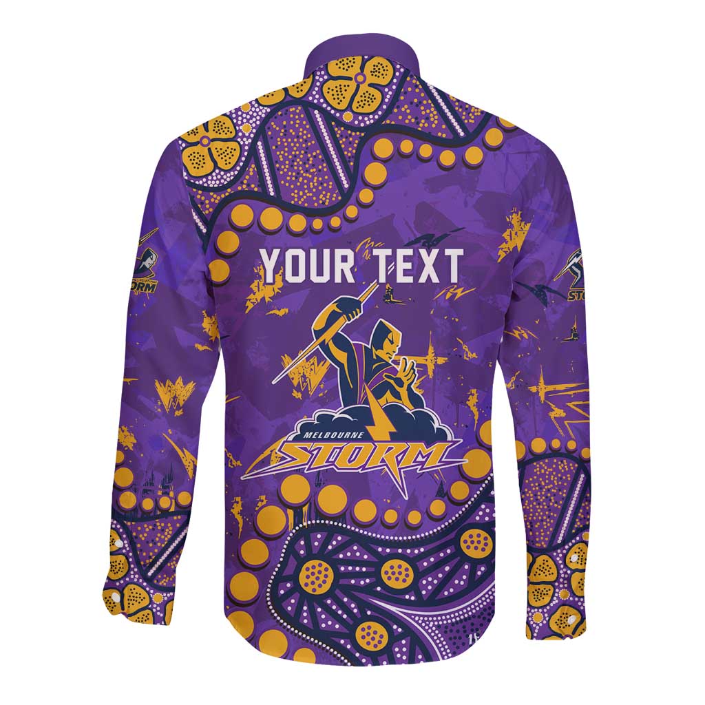 Personalized Melbourne Storm Long Sleeve Button Shirt Aboriginal Pattern with Graffiti Style Design