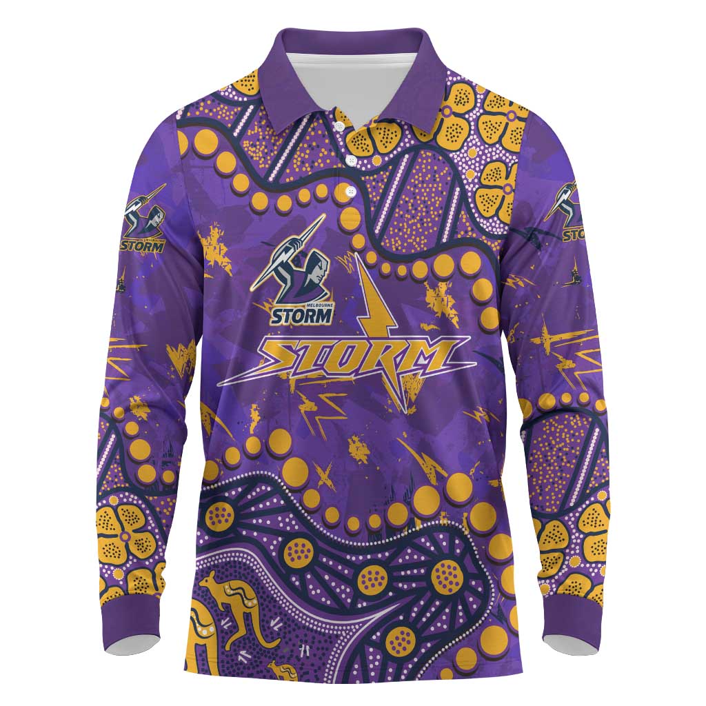 Personalized Melbourne Storm Long Sleeve Polo Shirt Aboriginal Pattern with Graffiti Style Design