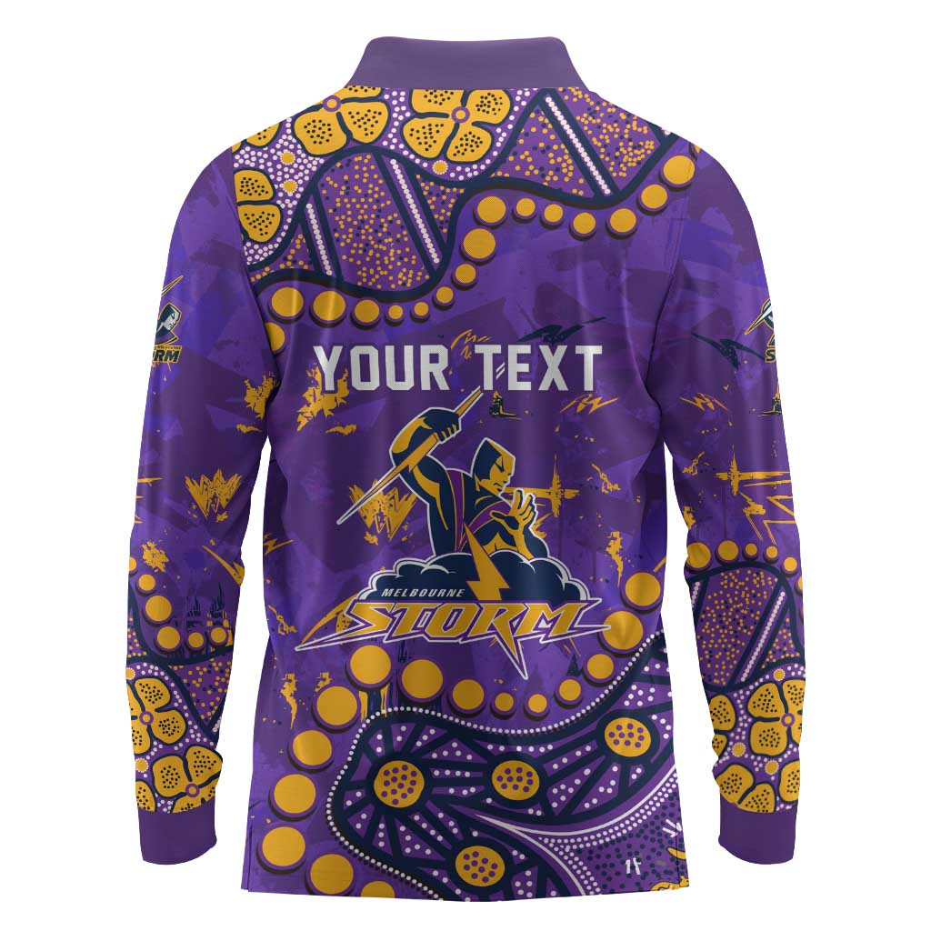 Personalized Melbourne Storm Long Sleeve Polo Shirt Aboriginal Pattern with Graffiti Style Design