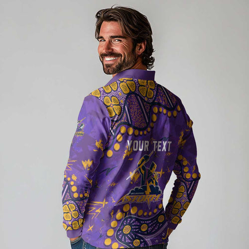 Personalized Melbourne Storm Long Sleeve Polo Shirt Aboriginal Pattern with Graffiti Style Design