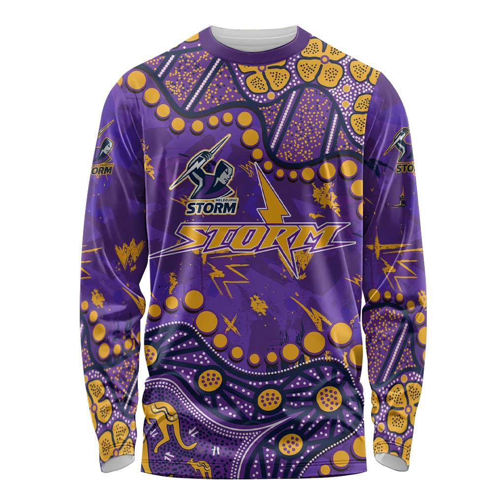 Personalized Melbourne Storm Long Sleeve Shirt Aboriginal Pattern with Graffiti Style Design