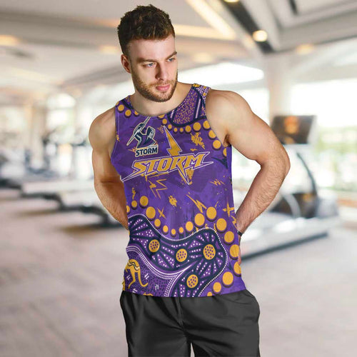 Personalized Melbourne Storm Men Tank Top Aboriginal Pattern with Graffiti Style Design