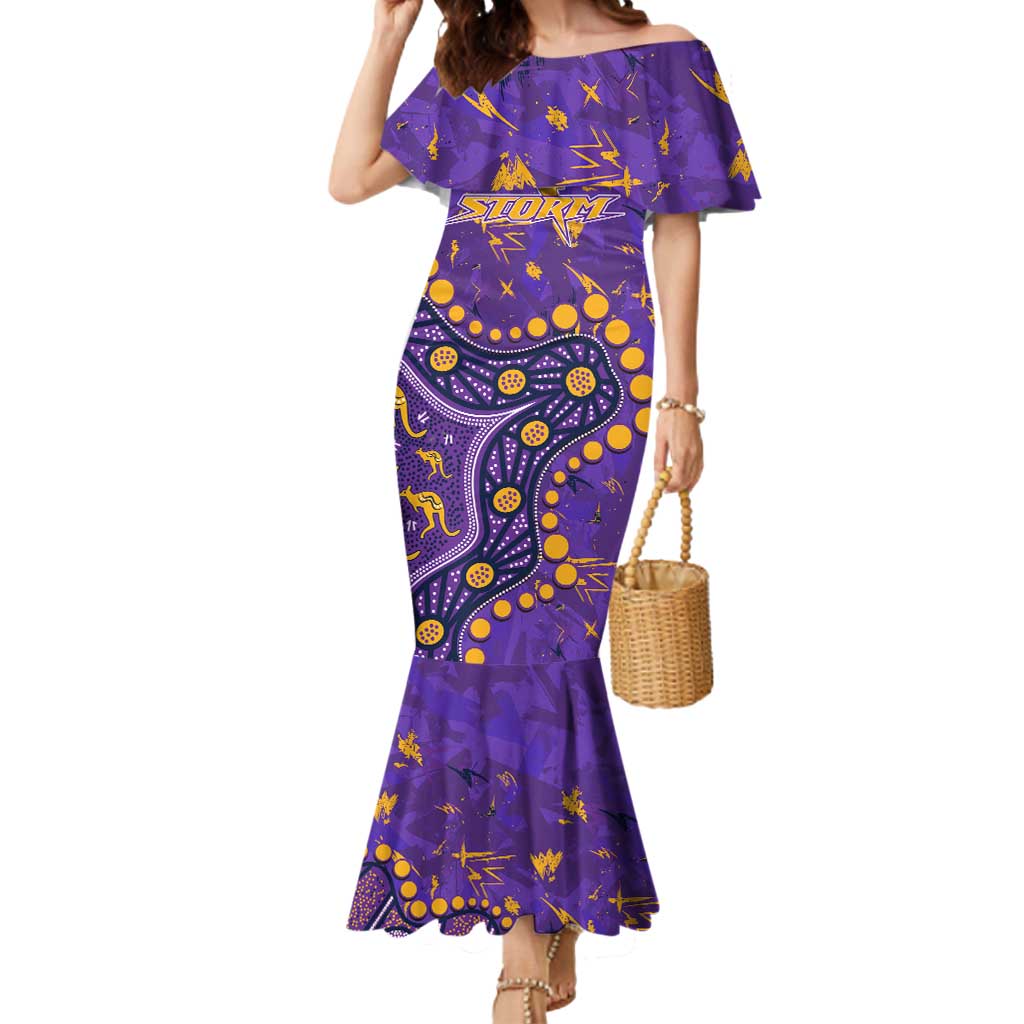 Personalized Melbourne Storm Mermaid Dress Aboriginal Pattern with Graffiti Style Design