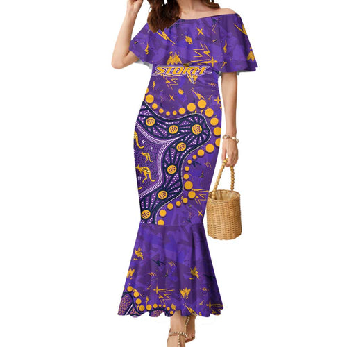 Personalized Melbourne Storm Mermaid Dress Aboriginal Pattern with Graffiti Style Design