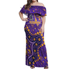 Personalized Melbourne Storm Off Shoulder Maxi Dress Aboriginal Pattern with Graffiti Style Design