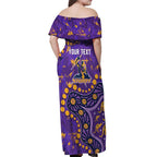 Personalized Melbourne Storm Off Shoulder Maxi Dress Aboriginal Pattern with Graffiti Style Design