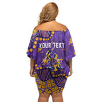 Personalized Melbourne Storm Off Shoulder Short Dress Aboriginal Pattern with Graffiti Style Design