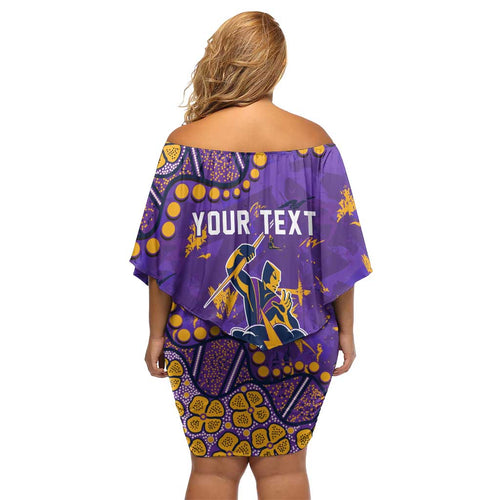 Personalized Melbourne Storm Off Shoulder Short Dress Aboriginal Pattern with Graffiti Style Design
