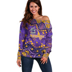 Personalized Melbourne Storm Off Shoulder Sweater Aboriginal Pattern with Graffiti Style Design