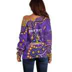 Personalized Melbourne Storm Off Shoulder Sweater Aboriginal Pattern with Graffiti Style Design