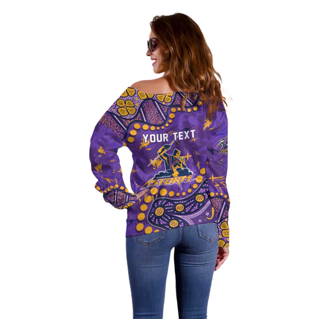 Personalized Melbourne Storm Off Shoulder Sweater Aboriginal Pattern with Graffiti Style Design