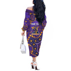 Personalized Melbourne Storm Off The Shoulder Long Sleeve Dress Aboriginal Pattern with Graffiti Style Design