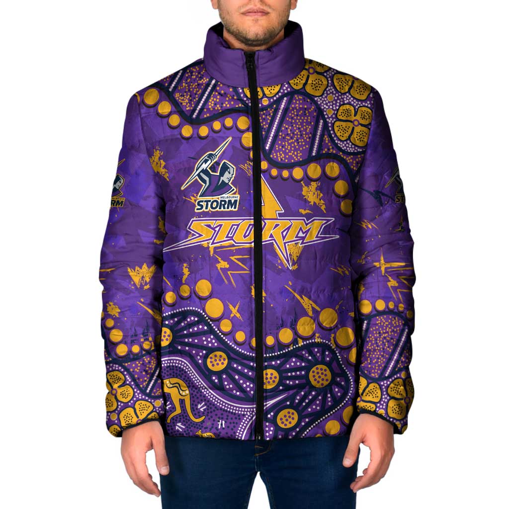 Personalized Melbourne Storm Padded Jacket Aboriginal Pattern with Graffiti Style Design