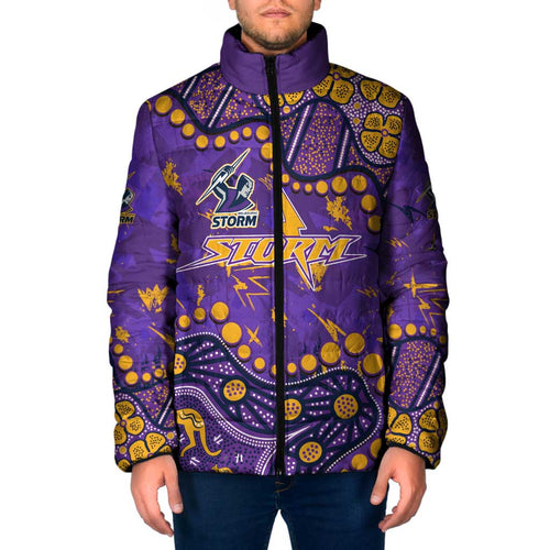 Personalized Melbourne Storm Padded Jacket Aboriginal Pattern with Graffiti Style Design