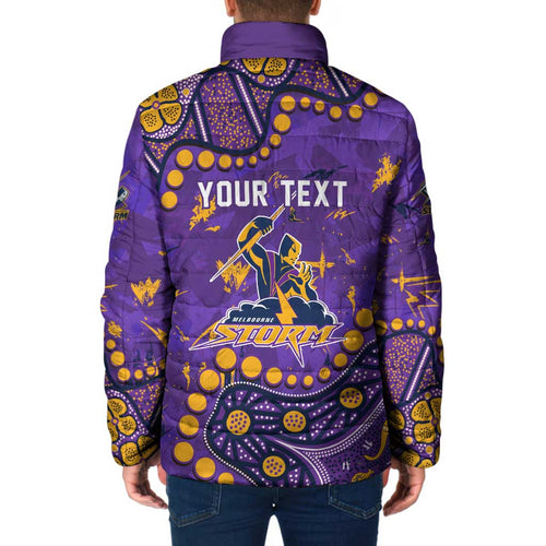 Personalized Melbourne Storm Padded Jacket Aboriginal Pattern with Graffiti Style Design