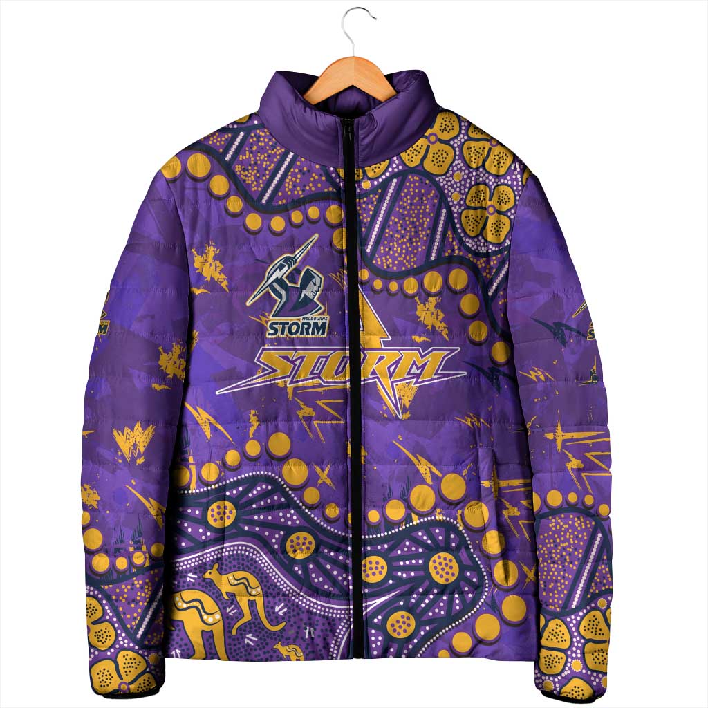 Personalized Melbourne Storm Padded Jacket Aboriginal Pattern with Graffiti Style Design