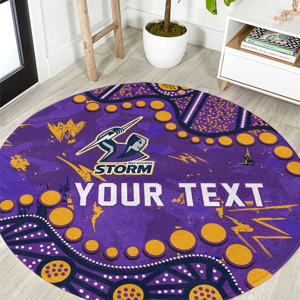Personalized Melbourne Storm Round Carpet Aboriginal Pattern with Graffiti Style Design
