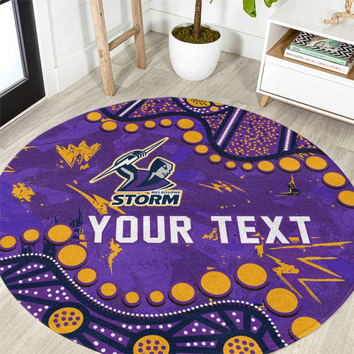 Personalized Melbourne Storm Round Carpet Aboriginal Pattern with Graffiti Style Design