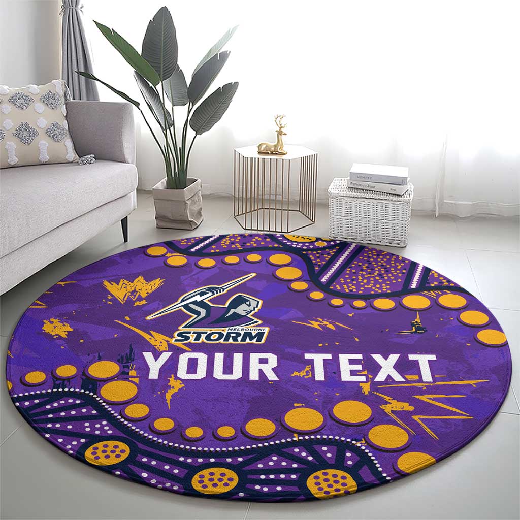 Personalized Melbourne Storm Round Carpet Aboriginal Pattern with Graffiti Style Design
