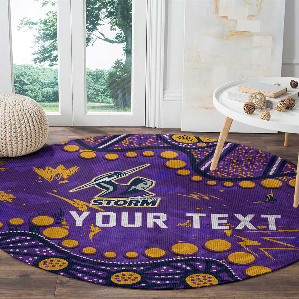Personalized Melbourne Storm Round Carpet Aboriginal Pattern with Graffiti Style Design