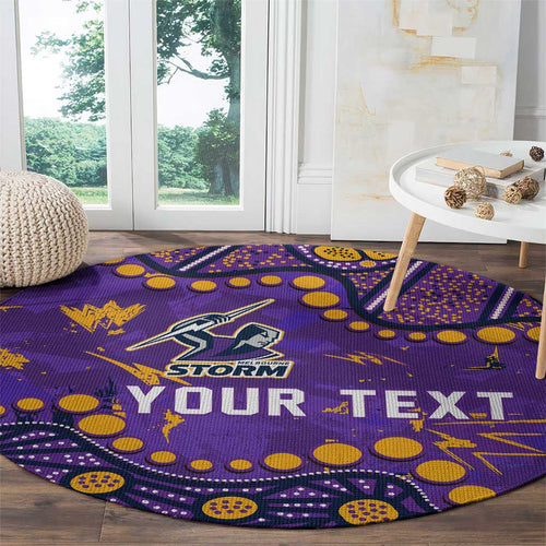 Personalized Melbourne Storm Round Carpet Aboriginal Pattern with Graffiti Style Design
