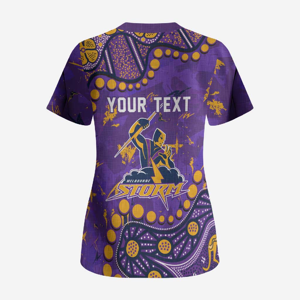 Personalized Melbourne Storm Scrub Top Aboriginal Pattern with Graffiti Style Design