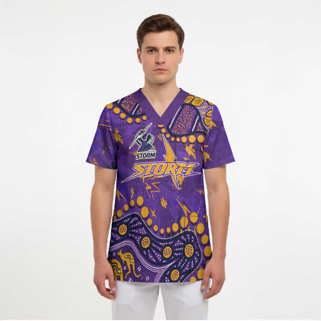 Personalized Melbourne Storm Scrub Top Aboriginal Pattern with Graffiti Style Design