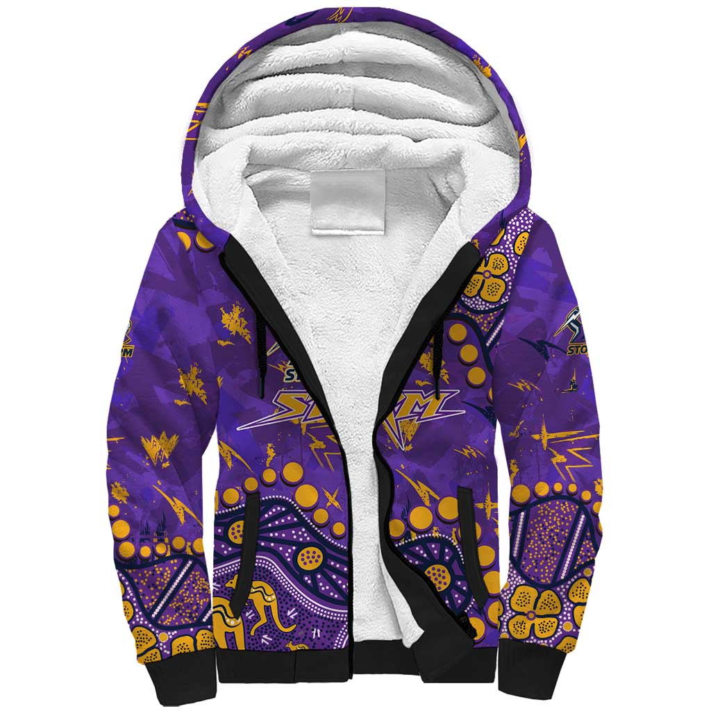 Personalized Melbourne Storm Sherpa Hoodie Aboriginal Pattern with Graffiti Style Design