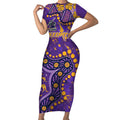 Personalized Melbourne Storm Short Sleeve Bodycon Dress Aboriginal Pattern with Graffiti Style Design