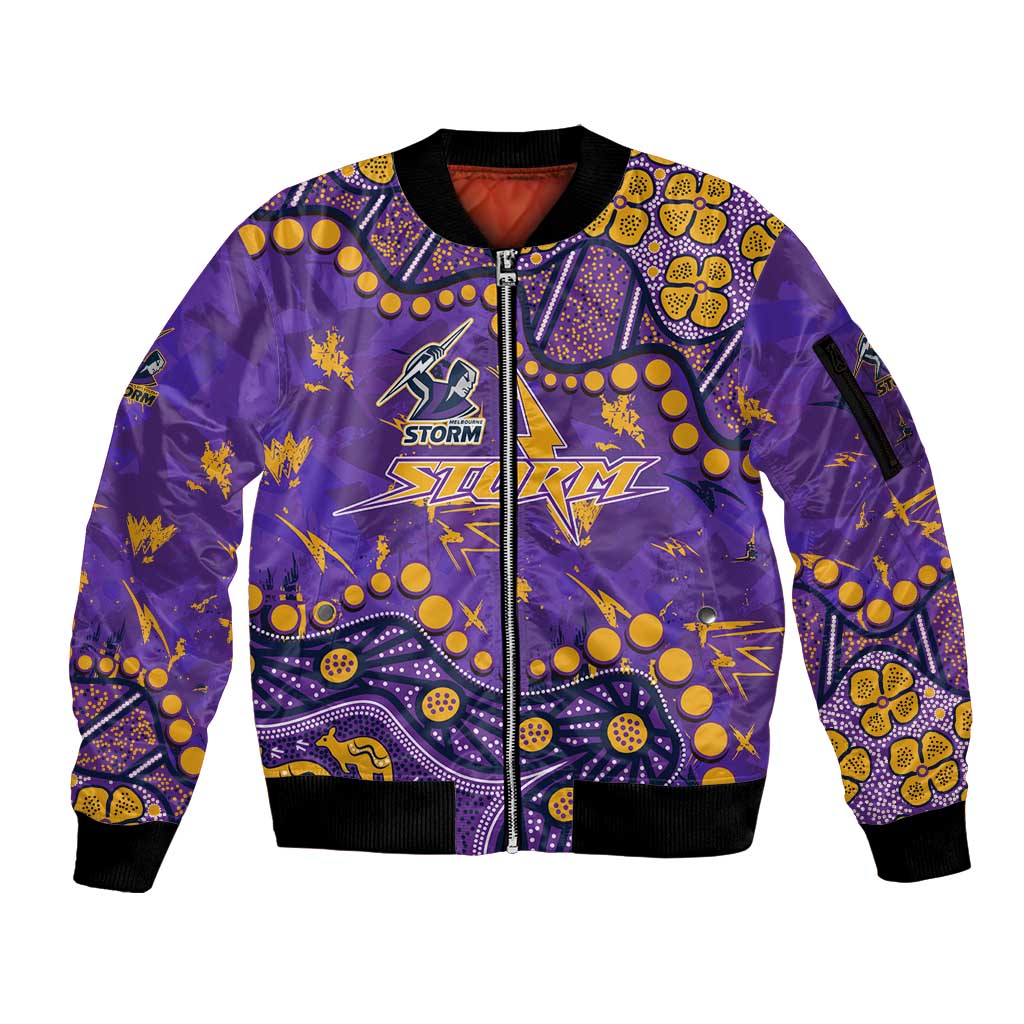 Personalized Melbourne Storm Sleeve Zip Bomber Jacket Aboriginal Pattern with Graffiti Style Design
